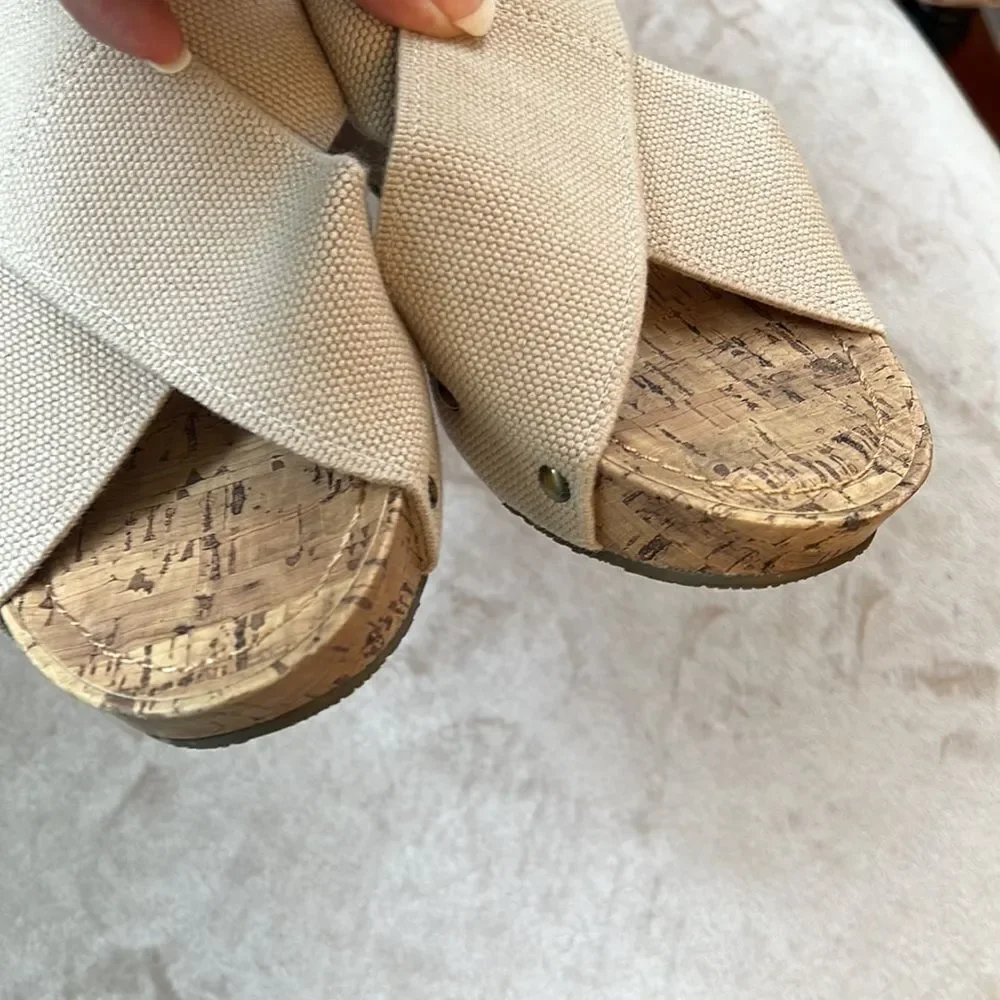*ESPIRIT* Sz 9.5 Cork Wedge Bandage Wrap Style Samdals COMFY! EUC!